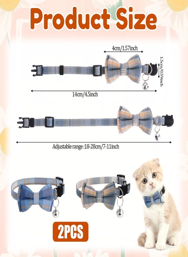 Xyembu 2Pcs Cat Collar Breakaway, Cute Plaid Cats Collar with Bells Soft Adjustable Kitten Accessories, Cat Bowtie Collar with Cat Buckle for Kitten Puppy and Small Pets - Image 2